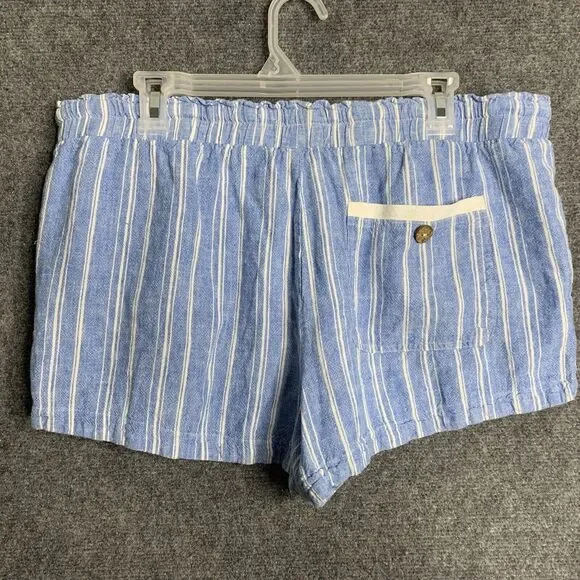 Blue Striped High Waist Women Shorts - Picture 4 of 8